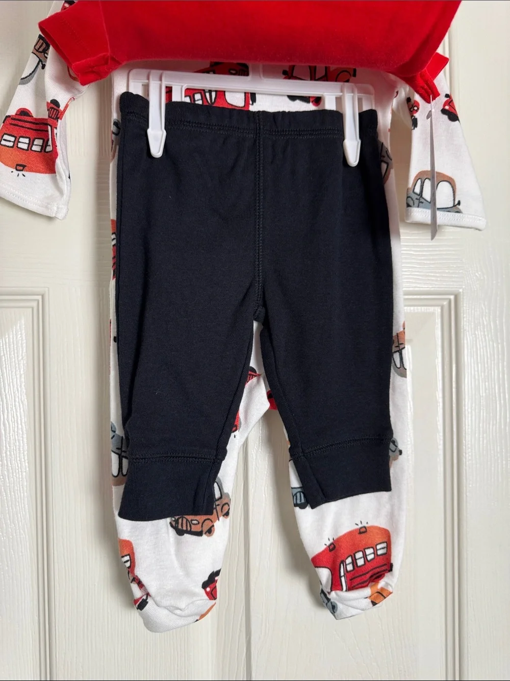Carter's White Footed One-Piece with Red and Gray Vehicle Print 3 months